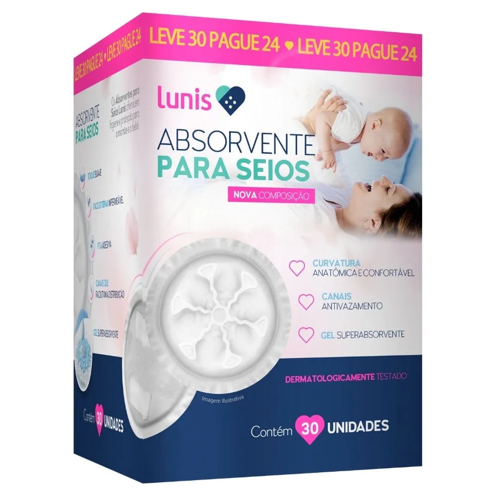 Absorvente Para Seios Lunis Com 30 Unidades — foto do produto em fundo branco