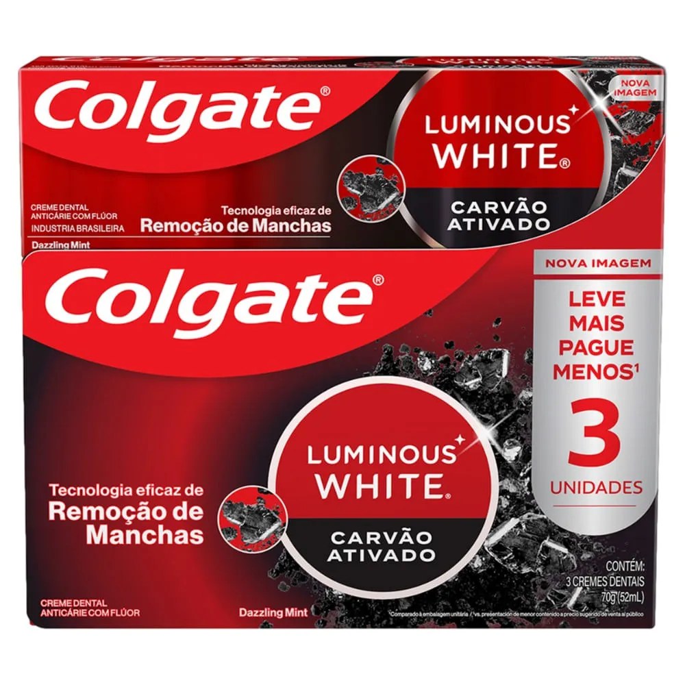 Creme Dental Colgate White Com 3x70gr Carvao Ativado Especial — foto do produto em fundo branco