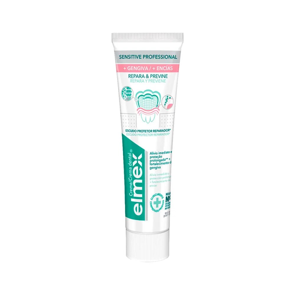 Creme Dental Elmex Sensitive + Gengiva 110gr — foto do produto em fundo branco