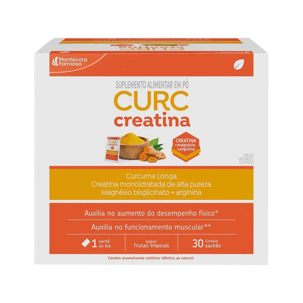 Curc Creatina Sabor Frutas Tropicais Com 30 Saches De 7,3gr Cada Mantecorp Farmasa — foto do produto em fundo branco