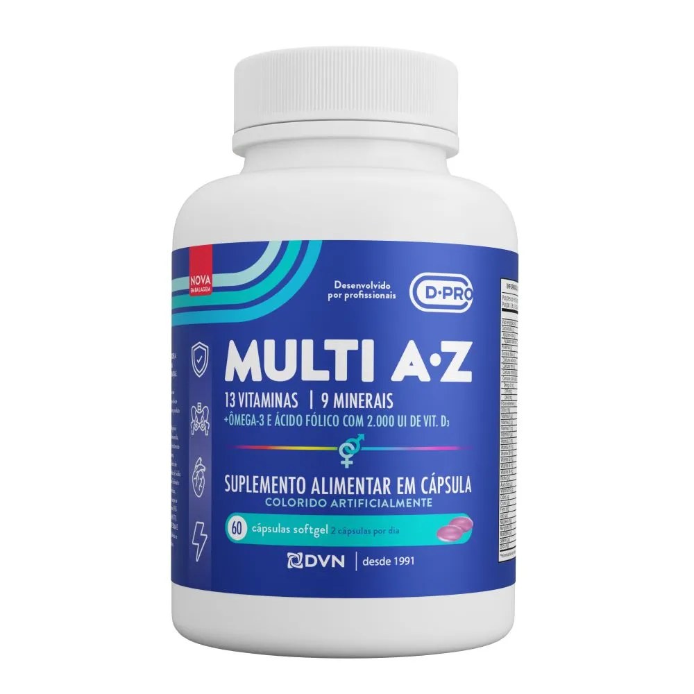 D.multi A-z Multivitaminico Vitamina D 2000ui + Omega 3 Com 60 Capsulas — foto do produto em fundo branco