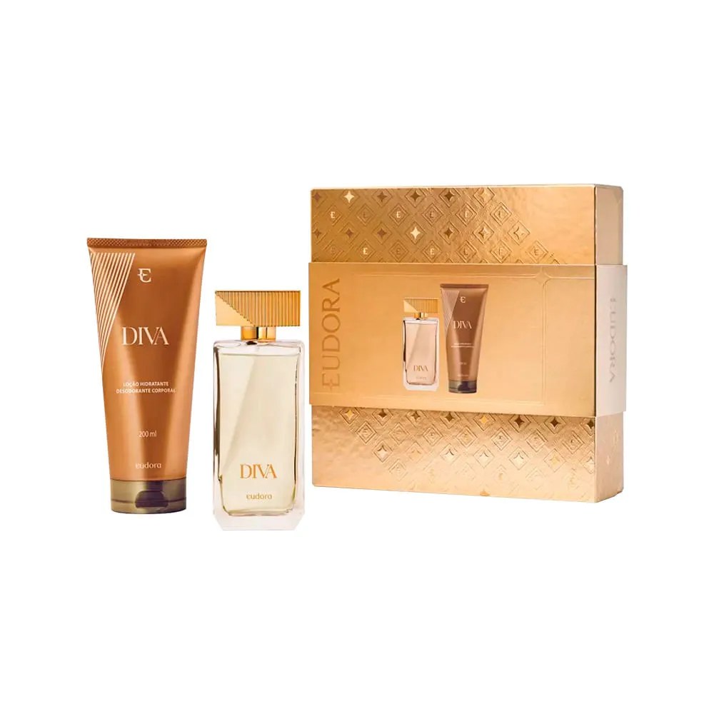 Deo Colonia Feminina Eudora Diva 100ml+200ml Locao Hidratante Corporal — foto do produto em fundo branco