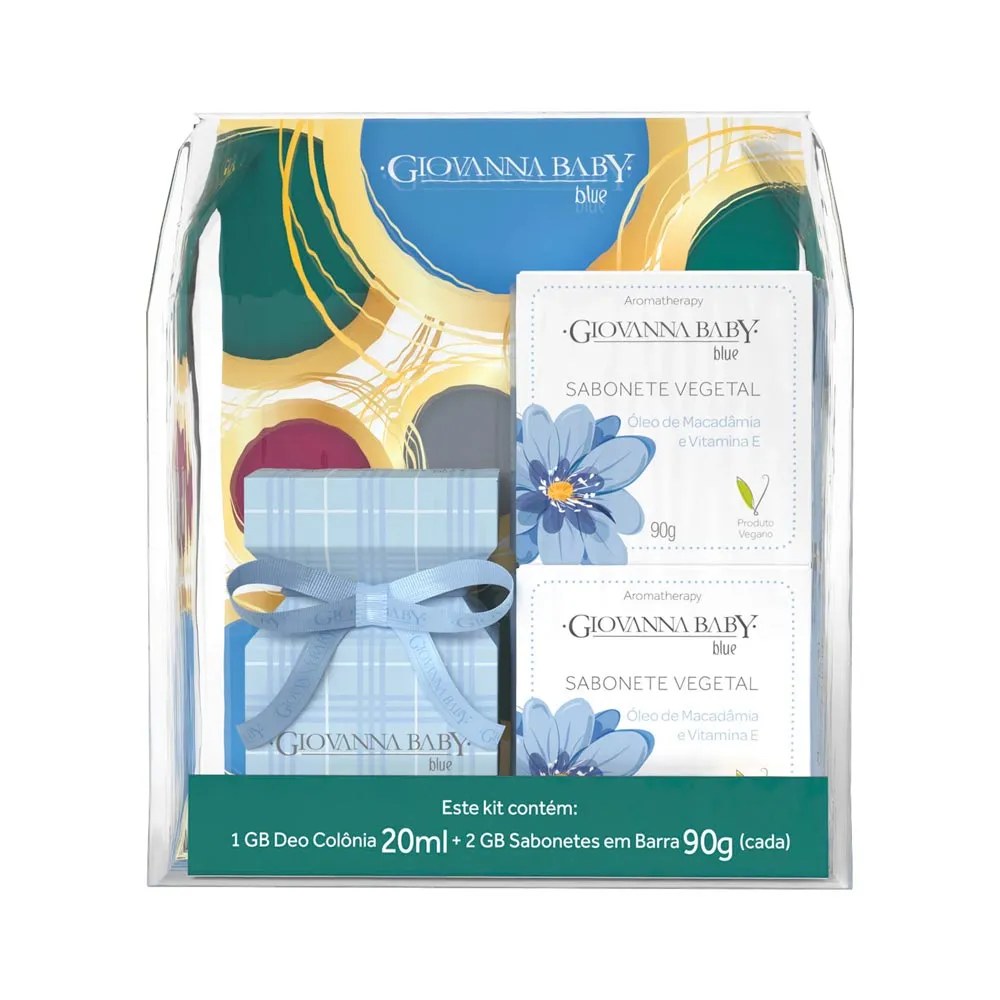 Deo Colonia Giovanna Baby 20ml + 2 X 90gr Blue — foto do produto em fundo branco