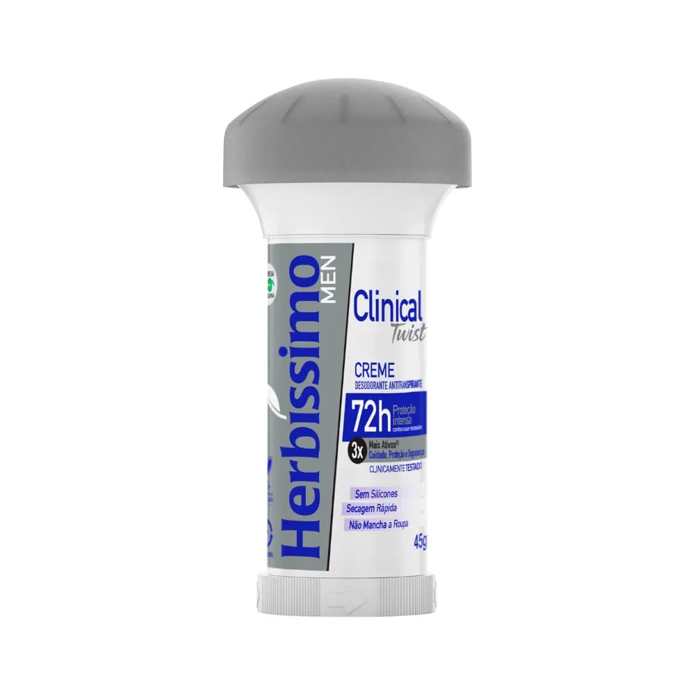 Desodorante Herbissimo Clinical Twist Masculino 45gr Creme Men — foto do produto em fundo branco