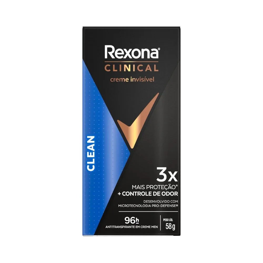 Desodorante Rexona Masculino Clinical 58gr Creme Clean — foto do produto em fundo branco