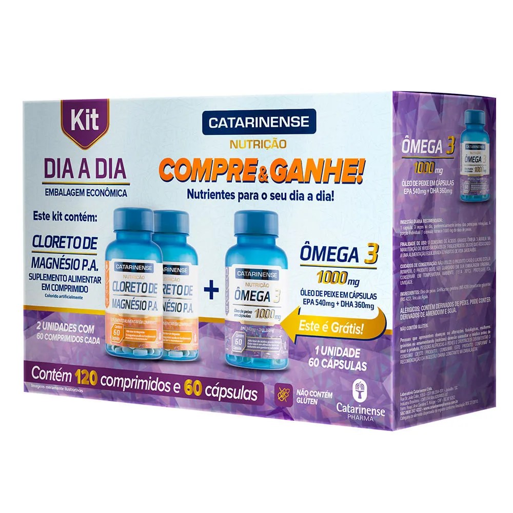 Dia A Dia Catarinense Cloreto De Magnesio P.a Com 120 Comprimidos + Omega 3 Gratis 60 Capsulas Espe — foto do produto em fundo branco