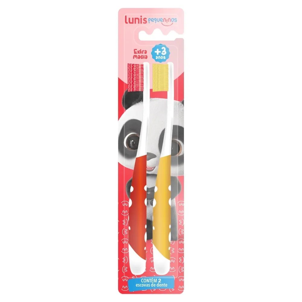 Escova De Dente Lunis Pequeninos Extra Macia 2 Unidades — foto do produto em fundo branco