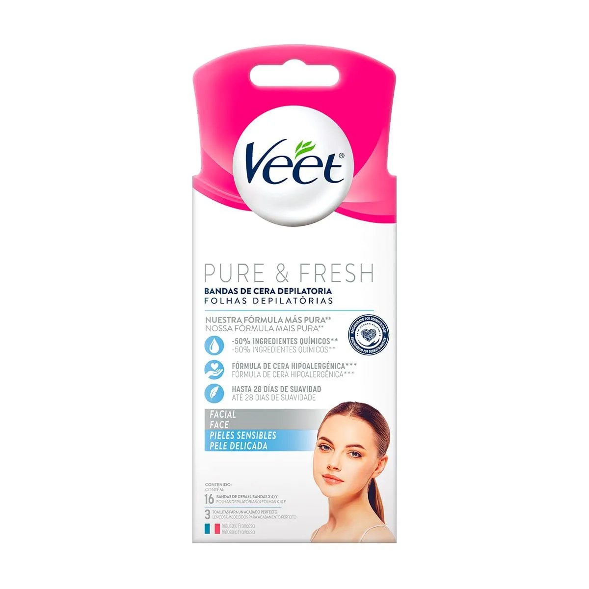 Folhas Para Depilacao Veet Pure E Fresh Com 16 Facial Pele Delicada — foto do produto em fundo branco