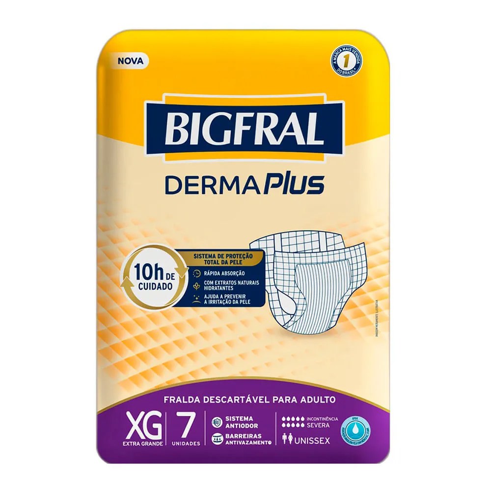 Fralda Bigfral Geriatrica Derma Plus Com 7 Tamanho Xg Adulto — foto do produto em fundo branco