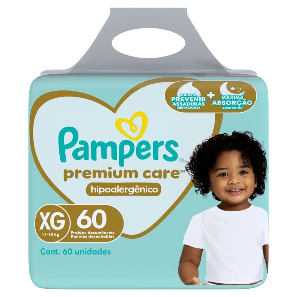 Fralda Pampers Premium Care Com 60 Unidades Tamanho Xg — foto do produto em fundo branco