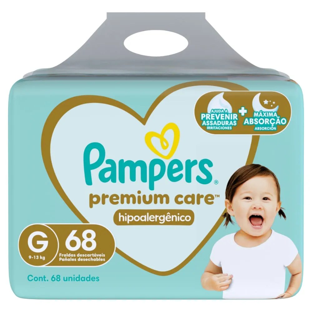 Fralda Pampers Premium Care Com 68 Unidades Tamanho G — foto do produto em fundo branco
