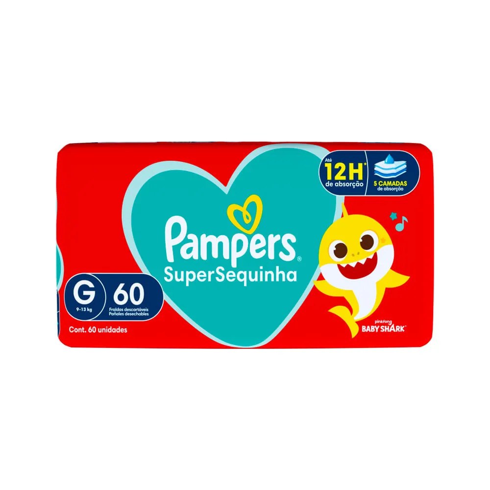 Fralda Pampers Supersequinha Baby Shark G 60 Unidades — foto do produto em fundo branco