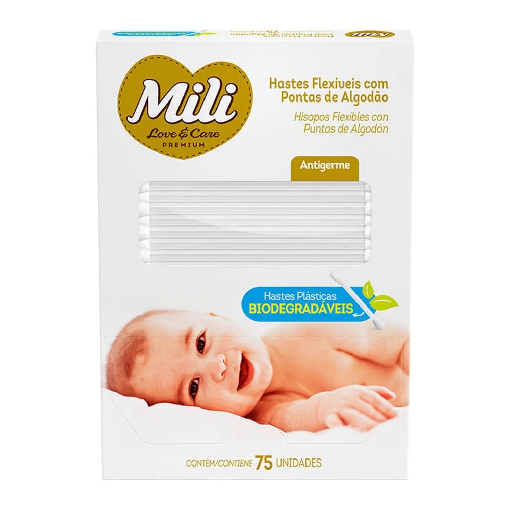 Hastes Flexíveis Biodegradáveis Mili Com 75 Unidades — foto do produto em fundo branco