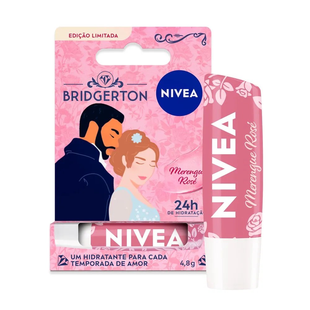 Hidratante Labial Nivea Merengue Rosé Ed. Limitada Bridgerton 4,8g — foto do produto em fundo branco