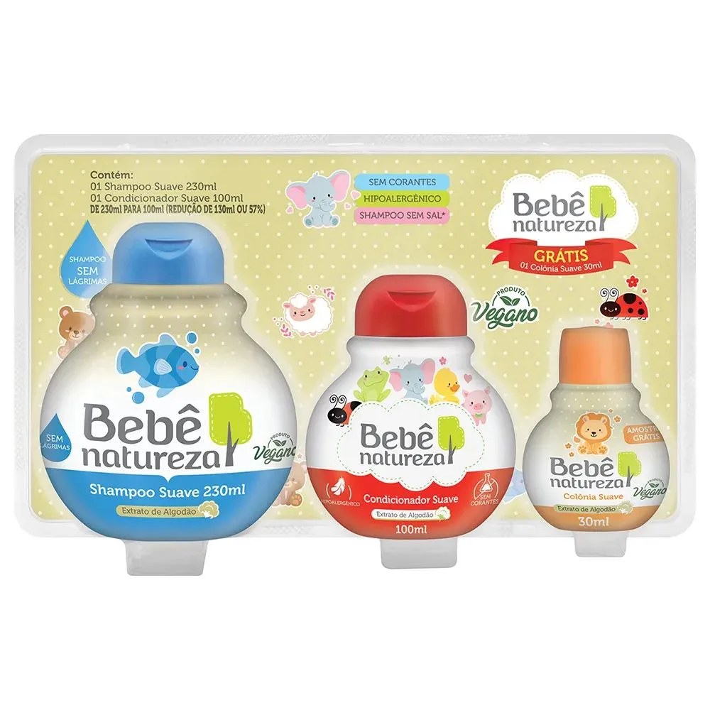 Kit Bebê Natureza Shampoo 230ml + Condicionador 100ml + Colônia 30ml — foto do produto em fundo branco