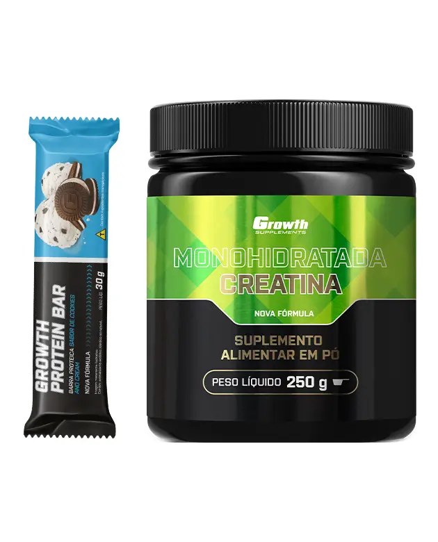 Kit Creatina Monohidratada 250g + Barra de Proteína 30gCaixa com 12 UN — foto do produto em fundo branco