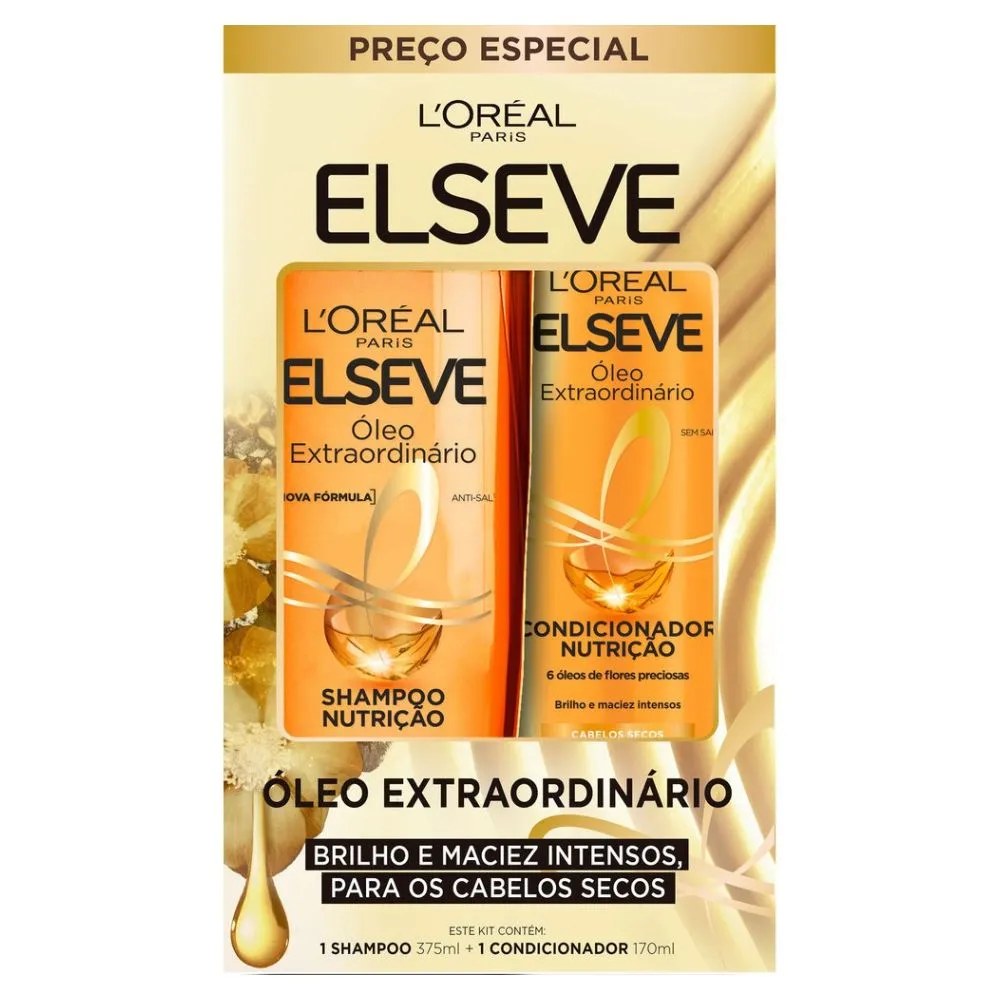 Kit Elseve Óleo Extraordinário Shampoo 375ml + Condicionador 170ml — foto do produto em fundo branco