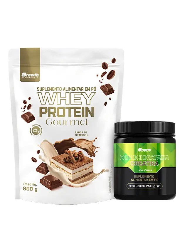 Kit Whey Gourmet 800g e Creatina Monohidratada 250g — foto do produto em fundo branco