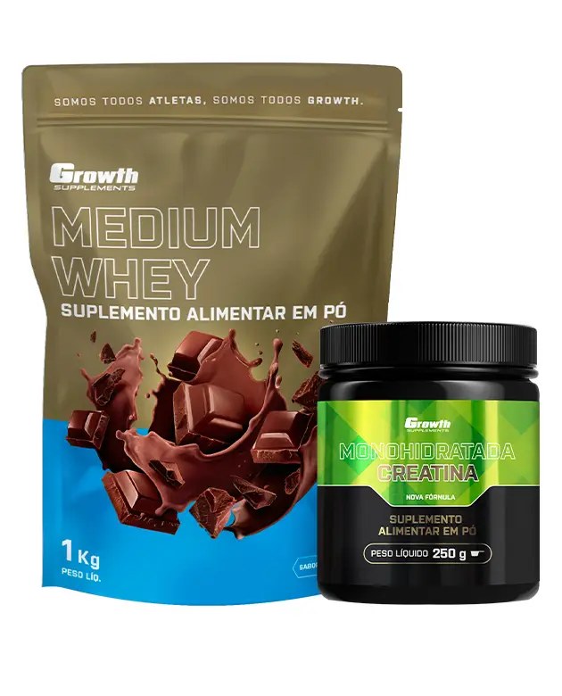 Kit Whey Protein Medium 1kg e Creatina Monohidratada 250g — foto do produto em fundo branco