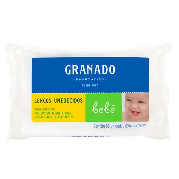 Lenços Umedecidos Granado Bebê Com 50 Unidades — foto do produto em fundo branco