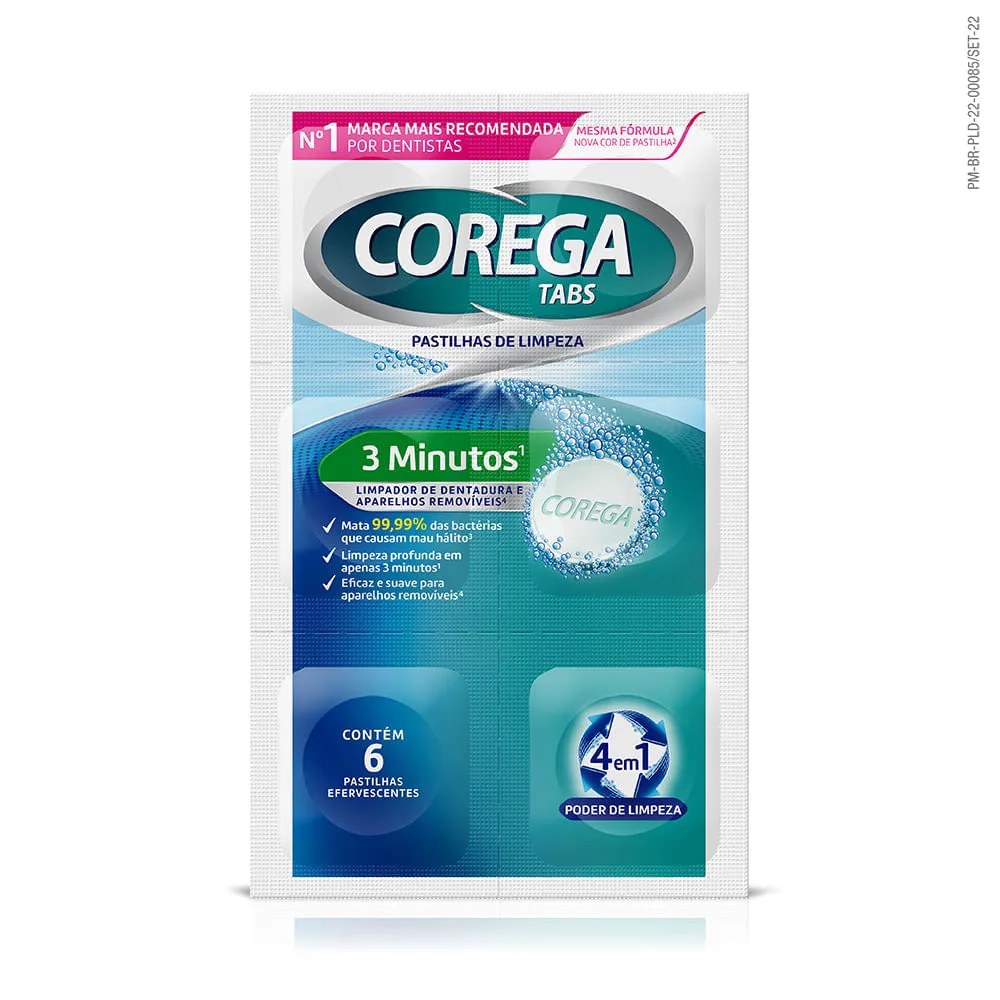 Limpador De Dentatura E Aparelhos Removíveis Corega Tabs Com 6 Pastilhas Efervescentes 3 Minutos — foto do produto em fundo branco