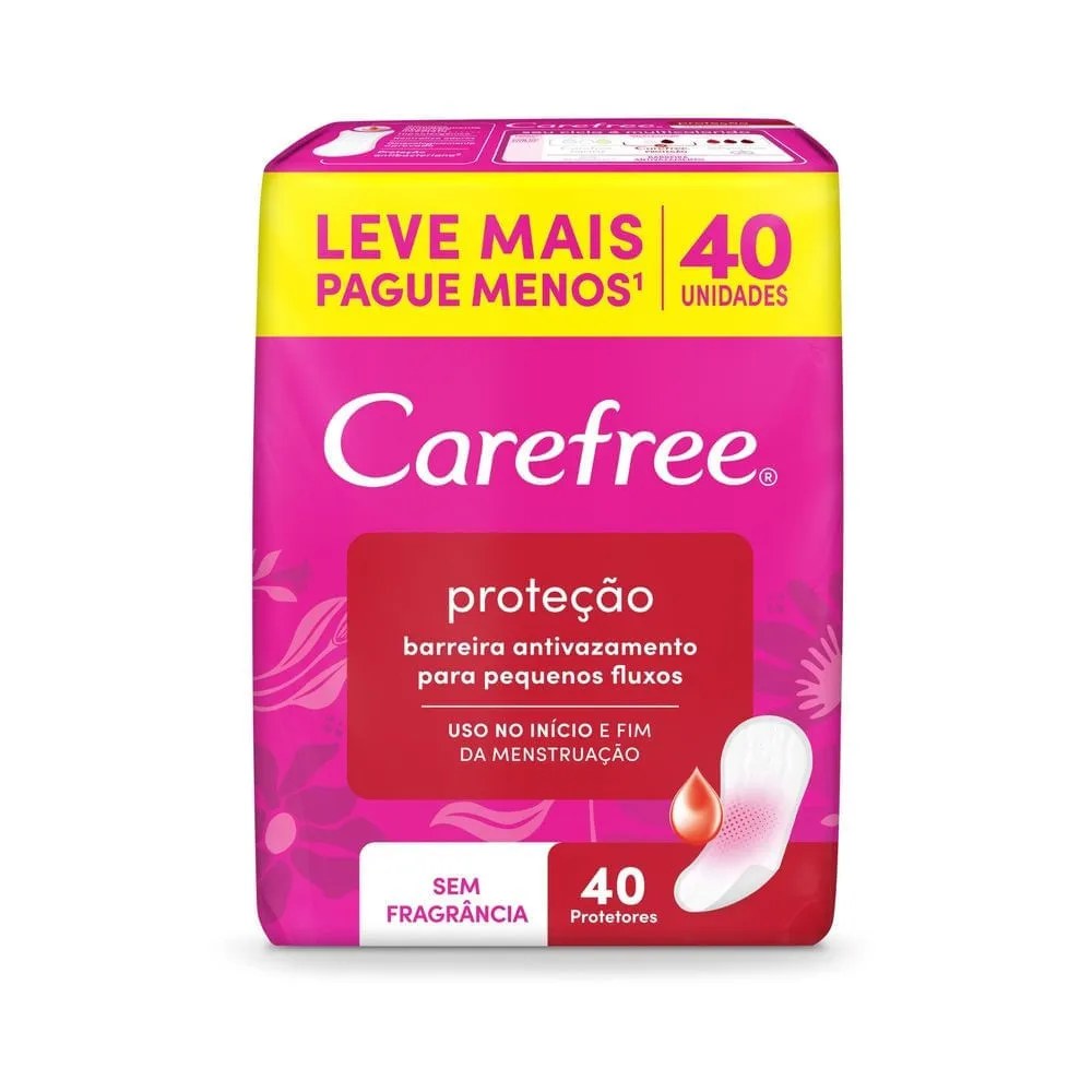 Protetor Diário Carefree Proteção Sem Fragrância 40 Unidades — foto do produto em fundo branco