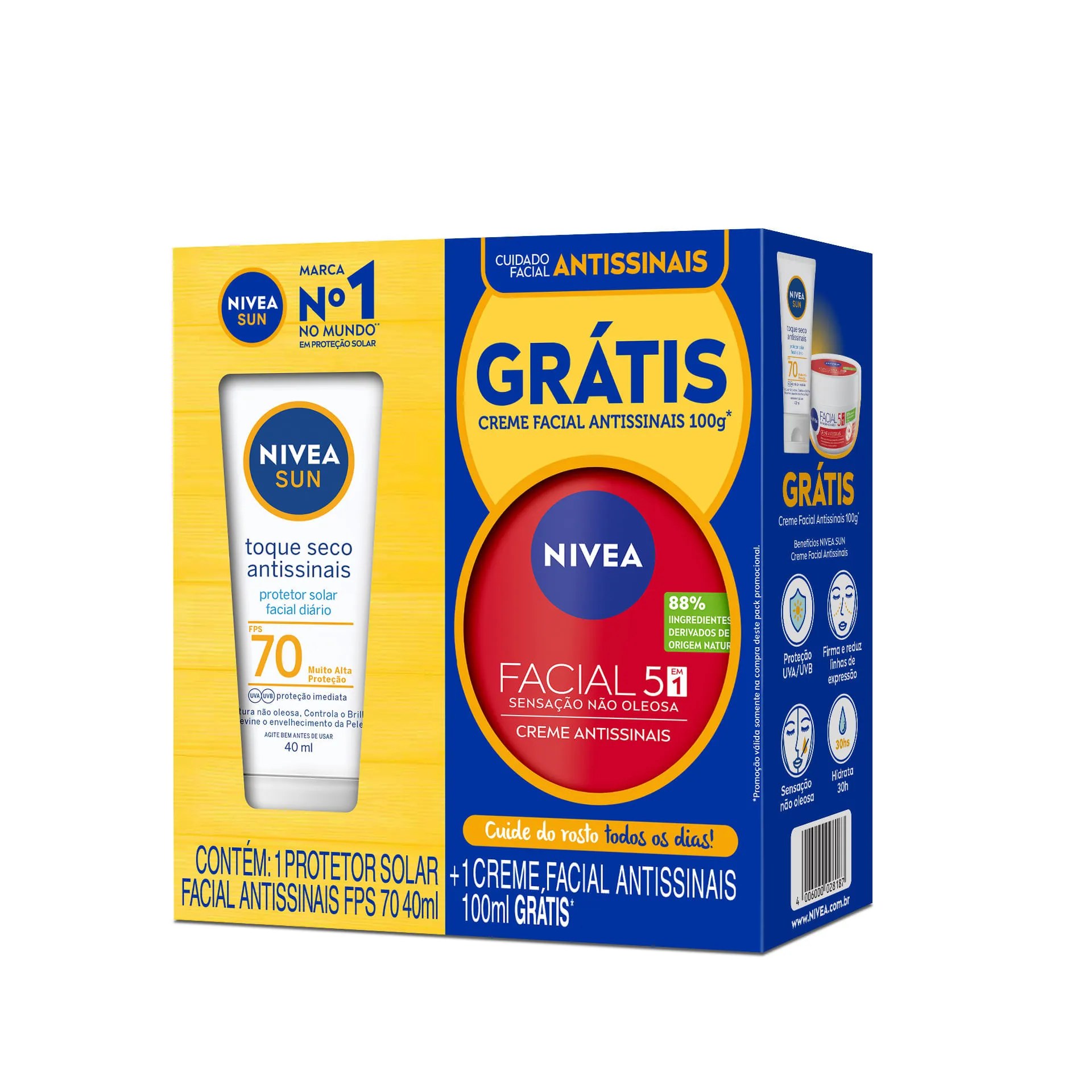 Protetor Solar Nivea Sun 40ml Fps70 Gratis Creme Antissinais Especial — foto do produto em fundo branco