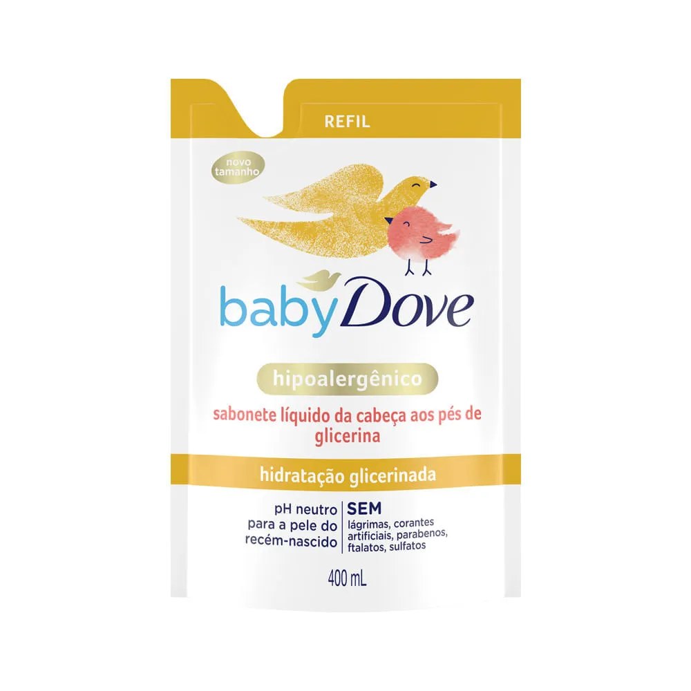 Sabonete Dove Baby Liquido 400ml Hidratação Glicerinada Refil — foto do produto em fundo branco