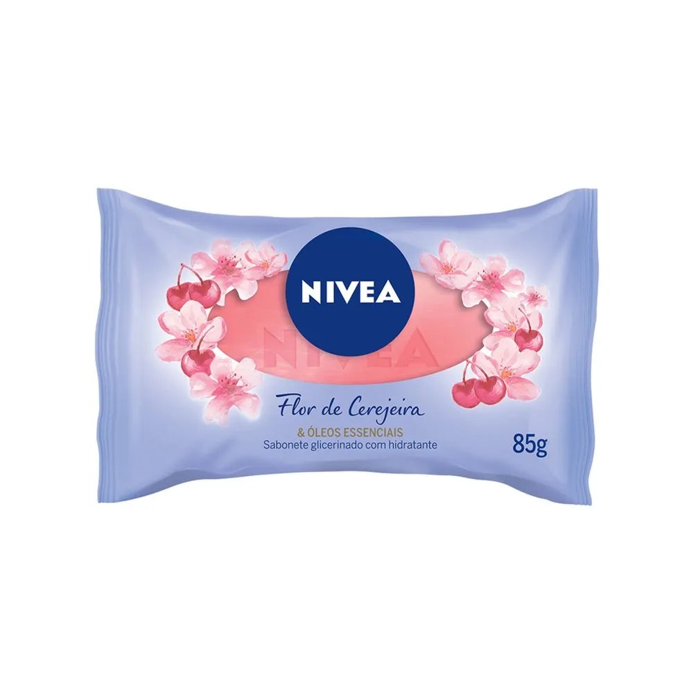 Sabonete Em Barra Nivea Flor De Cerejeira E Óleos Essenciais 85g — foto do produto em fundo branco