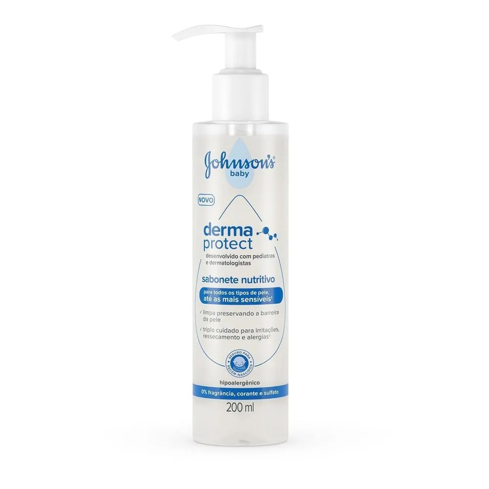 Sabonete Johnsons Baby Liquido Derma Protect 200ml Nutritivo Pump — foto do produto em fundo branco