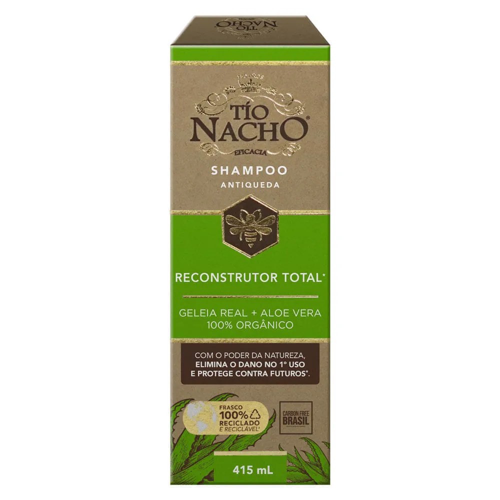Shampoo Antiqueda Reconstrutor Total Geleia Real E Aloe Vera Tío Nacho 415ml — foto do produto em fundo branco
