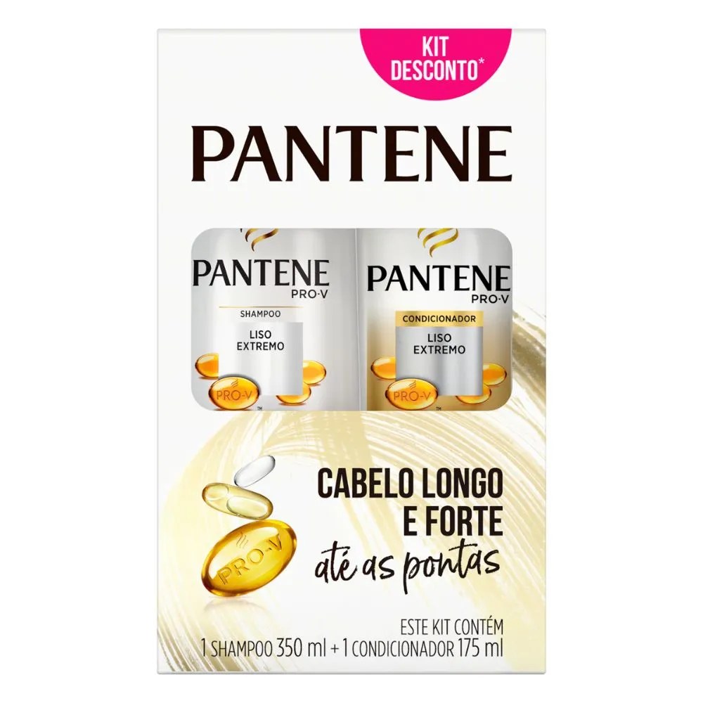 Shampoo + Condicionador Pantene 350+175ml Liso Extremo Especial — foto do produto em fundo branco