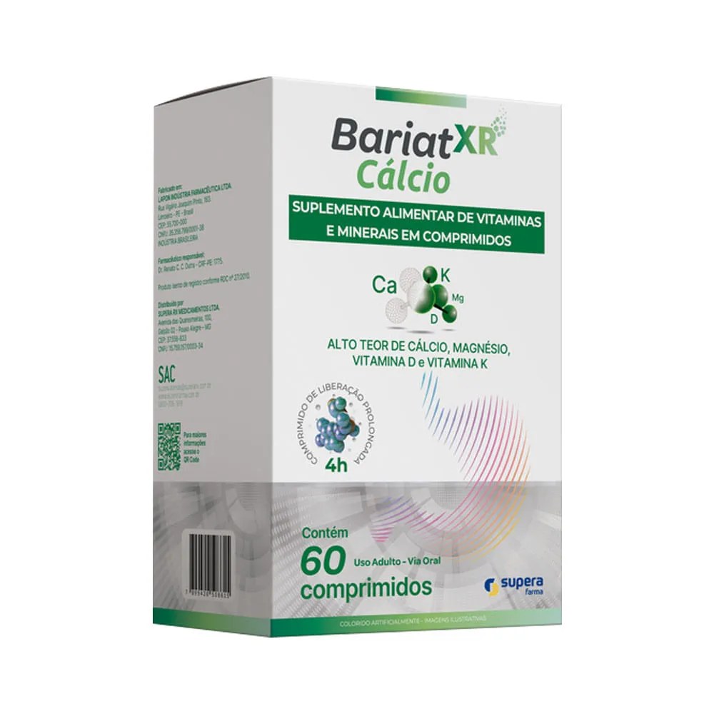 Suplemento Alimentar Bariat Xr Cálcio 60 Comprimidos — foto do produto em fundo branco