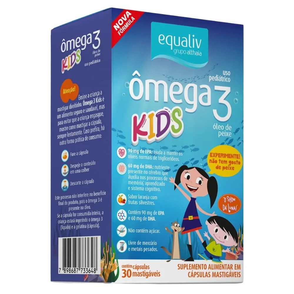 Suplemento Alimentar Omega 3 Equaliv Kids Laranja 30 Capsulas Mastigaveis — foto do produto em fundo branco