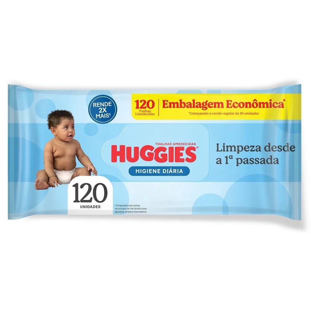 Toalha Umedecida Huggies Higiene Diária 120 Unidades — foto do produto em fundo branco