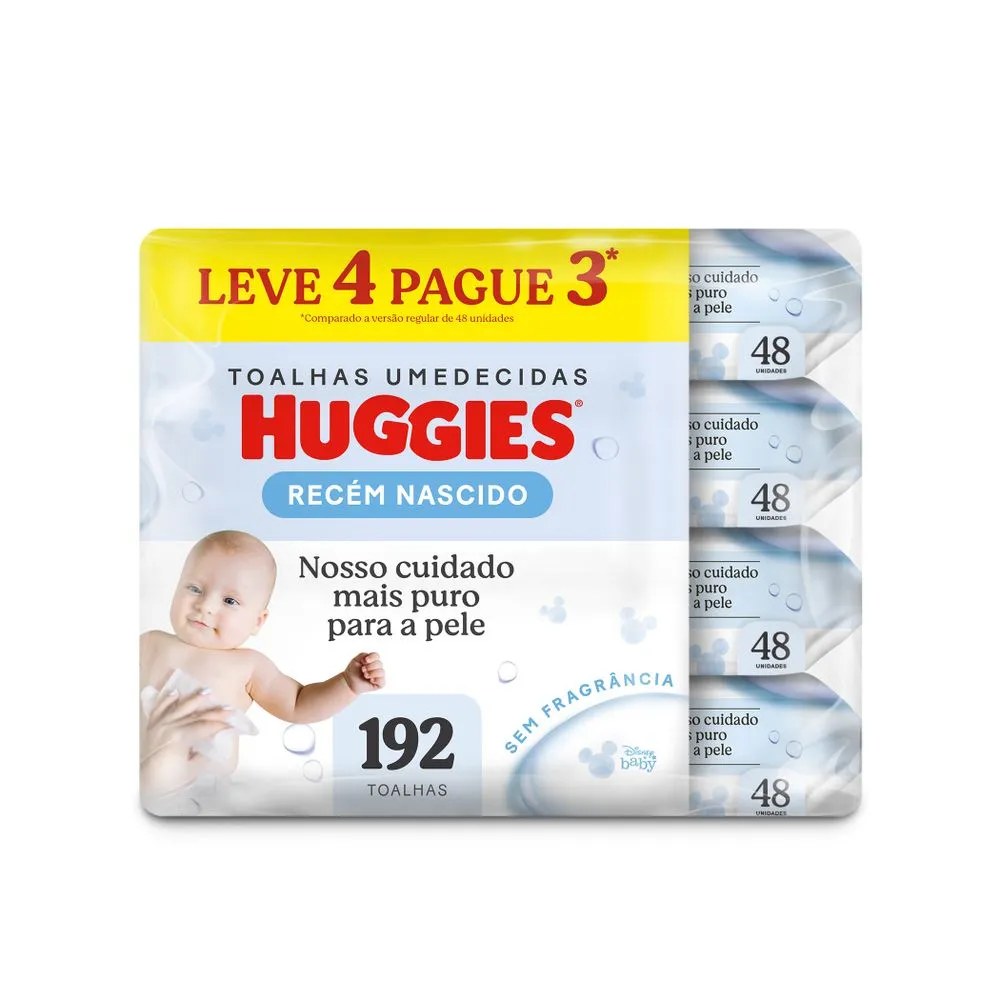 Toalha Umedecida Huggies Recém-nascido 48 Unidades 4 Pacotes — foto do produto em fundo branco