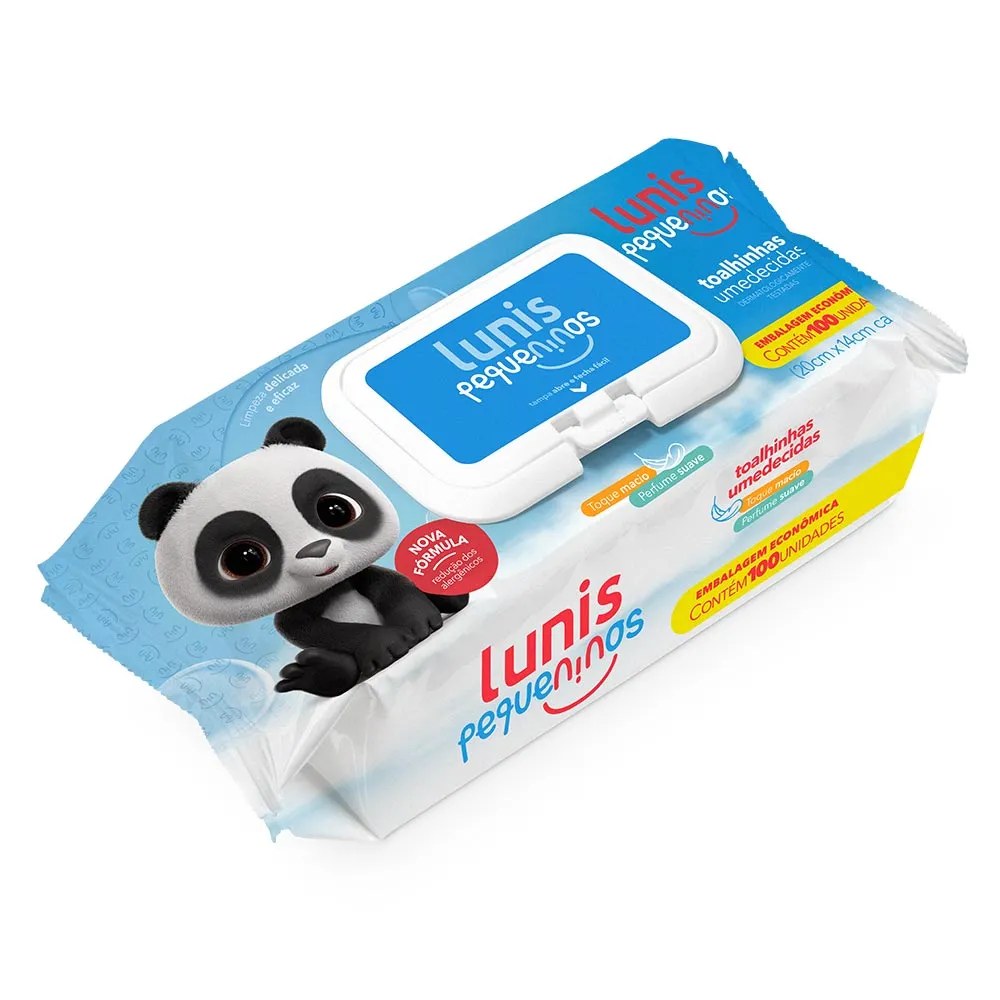 Toalhinhas Umedecidas Lunis Pequeninos Com 100 Unidades — foto do produto em fundo branco
