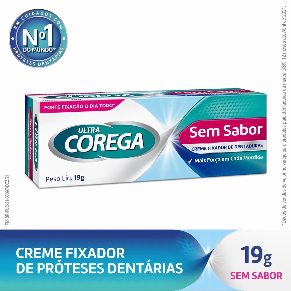 Ultra Corega Creme Fixador De Dentadura Com Bico De Precisão Sem Sabor 19/20g — foto do produto em fundo branco